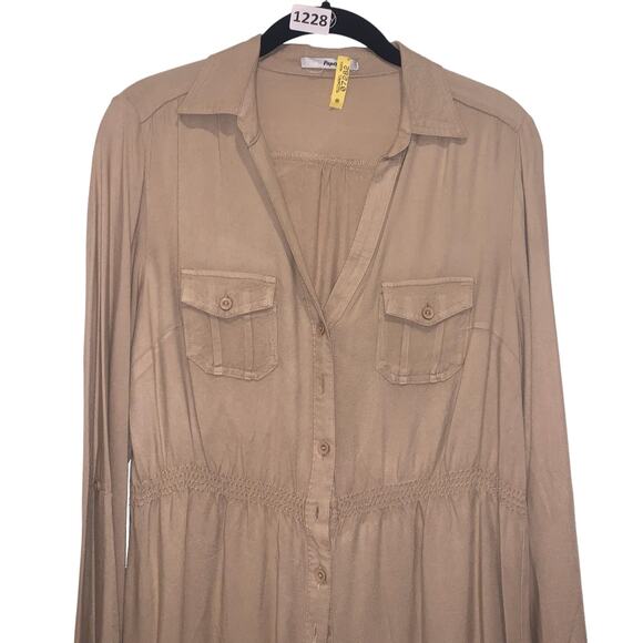 Desert Chic, Soft Utility, Papaya, Khaki, Collared, Button,, M - Picture 1 of 4